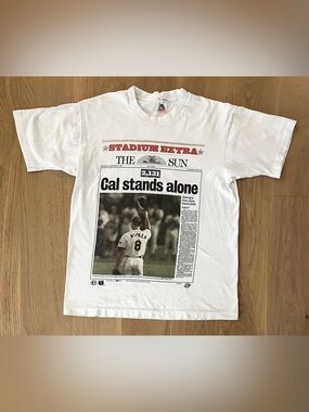 Vintage 1996 Cal Ripken Jr Baltimore Orioles Ironman Newspaper Tshirt